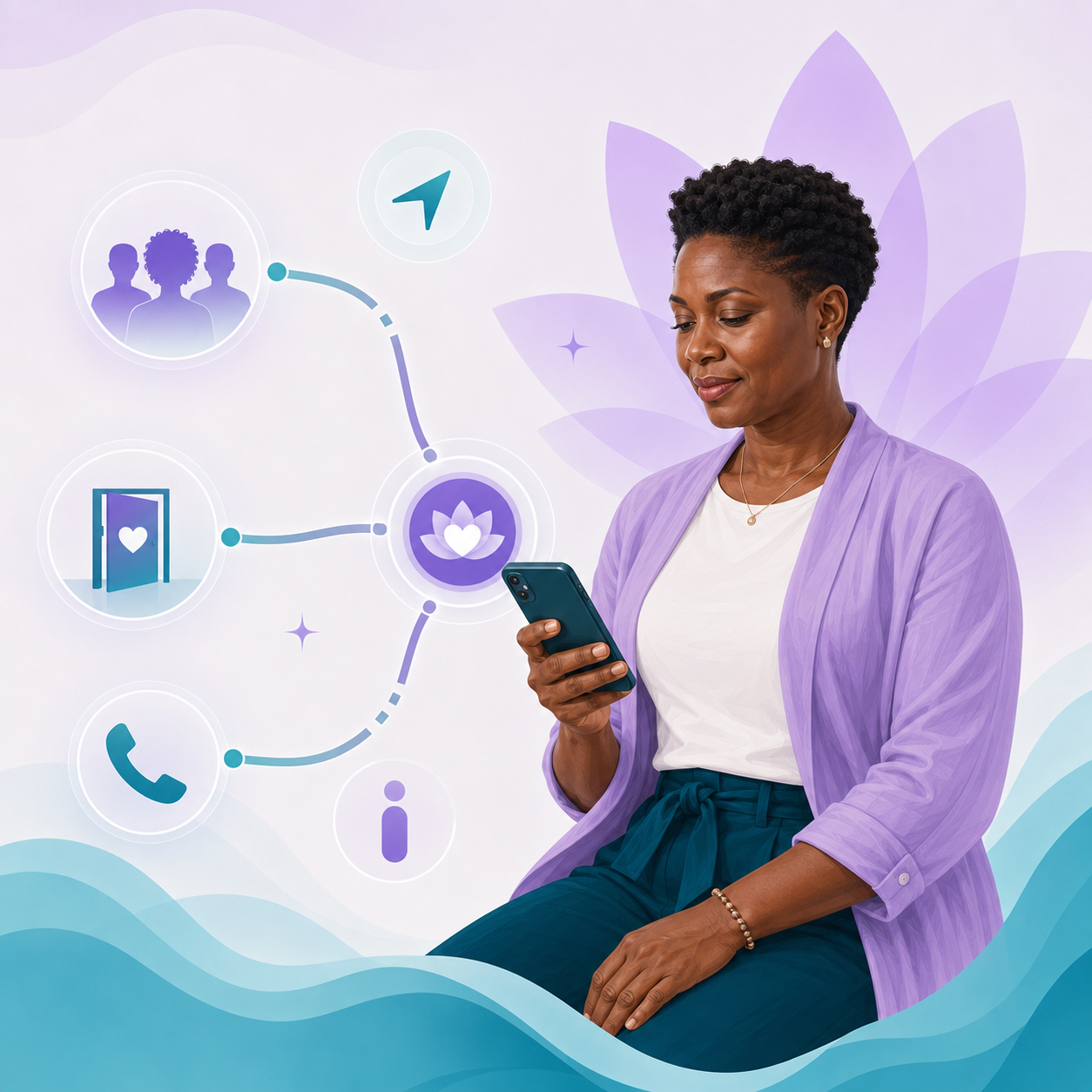 A person reviewing independent therapy referral options on a phone